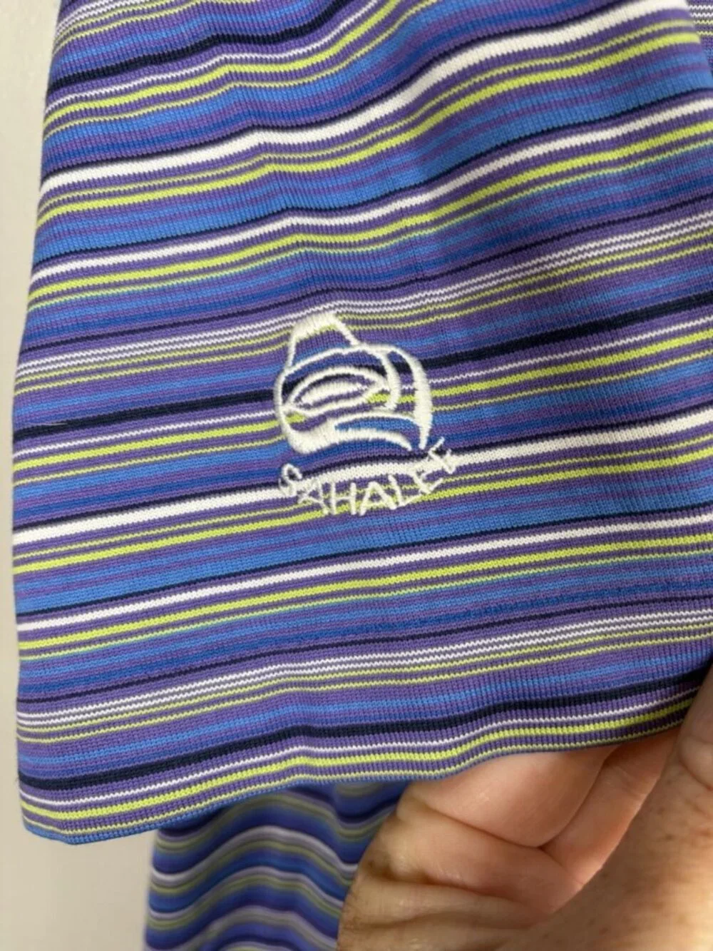 Nike Fit Tiger Woods Striped Short Sleeve Polo Shirt Size XL Blue Purple Logo